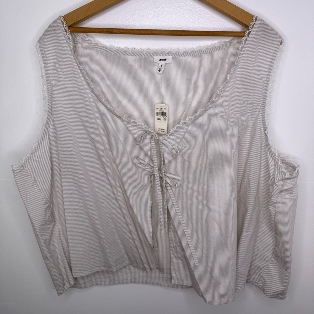 AERIE NWT Off Duty Poplin Tie Front Tank Top - Picture 2 of 5